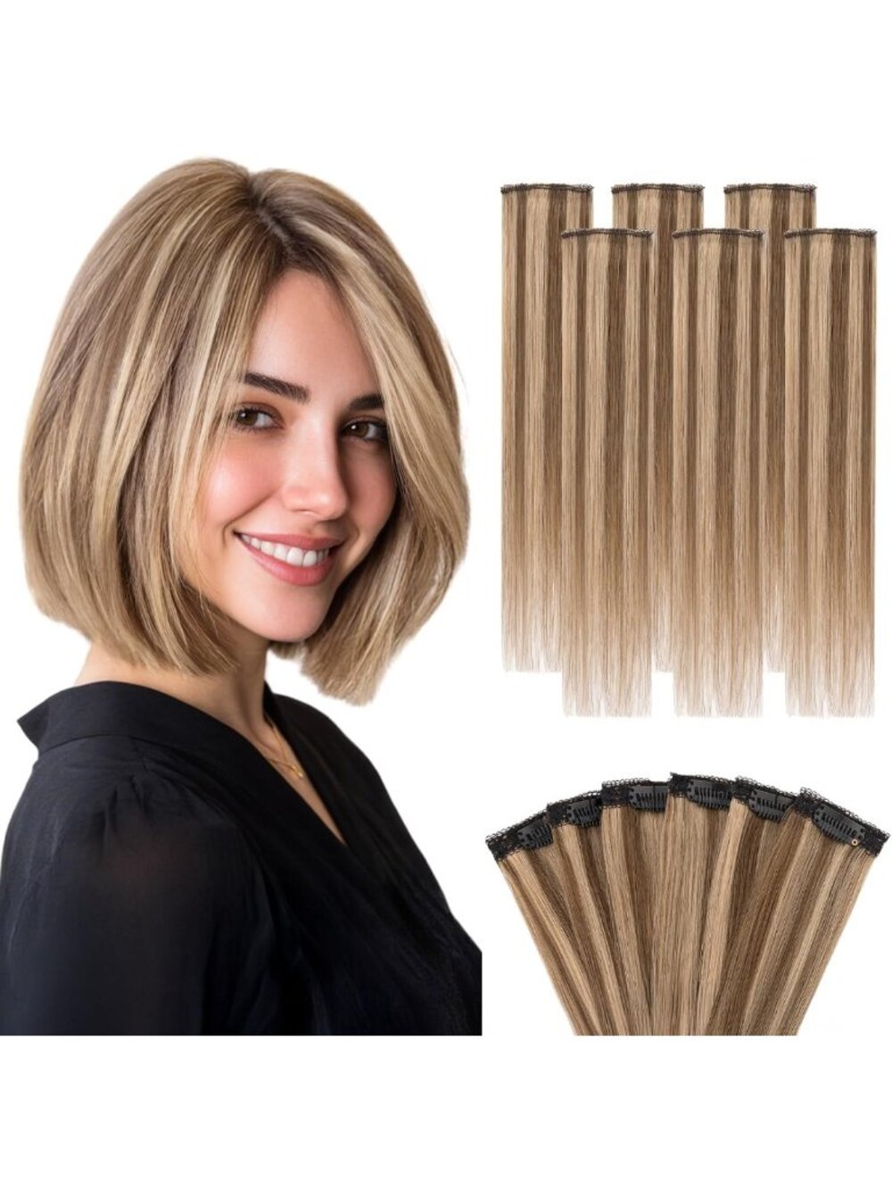 6PCS Clip-In Short Hair Extensions - Remy Human Hair, 10 Inch, Medium Brown